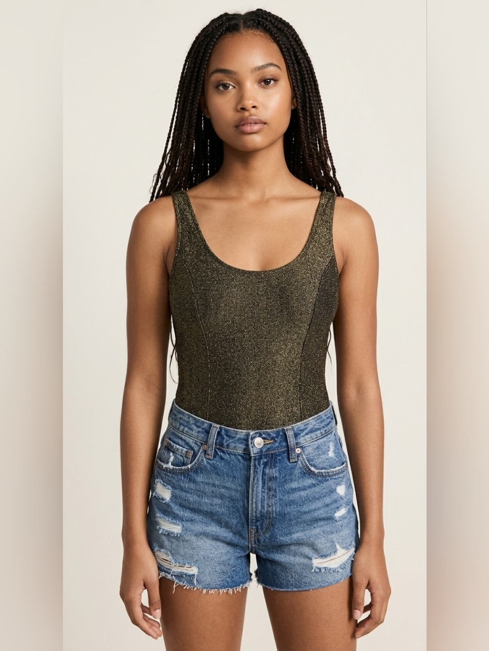Forever 21 Shimmering Gold Black Metallic Bodysuit Small